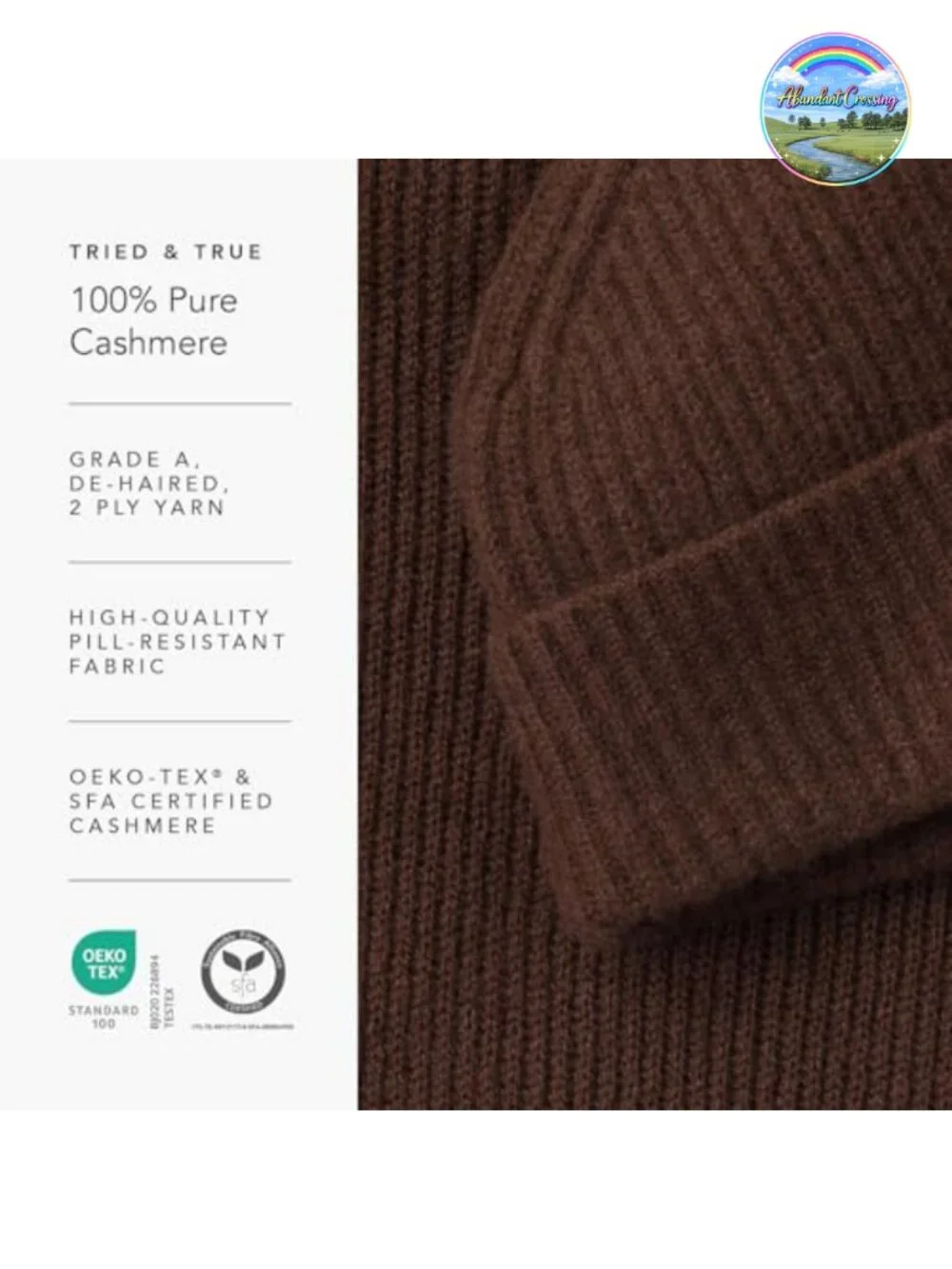 100% Cashmere Cuffed Beanie Winter Hat